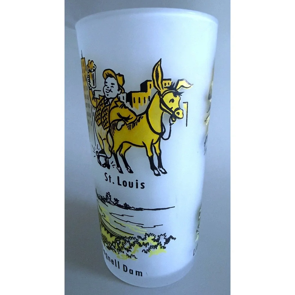 Missouri Vintage 1960s State Landmarks Frosted Glass Tumbler Enamel Paint 5